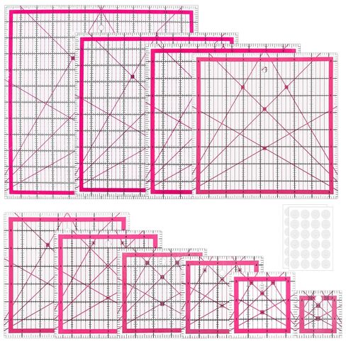 Quilting Rulers (2.5",3.5",4.5",5",6",7",8.5",9",10",12"), 10 Square Quilting-Templates with Anti-Slip Mat, Quilting-Ruler Acrylic Rulers for Quilting and Sewing, Pink in Kuwait