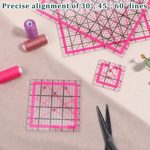 Quilting Rulers (2.5",3.5",4.5",5",6",7",8.5",9",10",12"), 10 Square Quilting-Templates with Anti-Slip Mat, Quilting-Ruler Acrylic Rulers for Quilting and Sewing, Pink in Kuwait