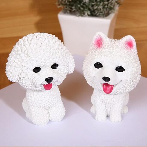 Car Dashboard Shaking Dog Ornament 1pc Bobblehead Toy, Resin Simulation, Funny Shake Head Figure for Vehicle Interior Decoration & Home (Bichon Frise) (White) in Saudi Arabia