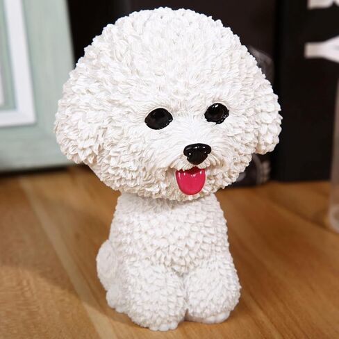 Car Dashboard Shaking Dog Ornament 1pc Bobblehead Toy, Resin Simulation, Funny Shake Head Figure for Vehicle Interior Decoration & Home (Bichon Frise) (White) in Saudi Arabia