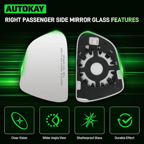 AUTOKAY Passenger Side Mirror Glass with Heated Fits for Tesla Model 3 2017-2023, Right Side Mirror Glass Replacement with Backing Plate, Passenger Side Exterior Rearview Mirror in Kuwait