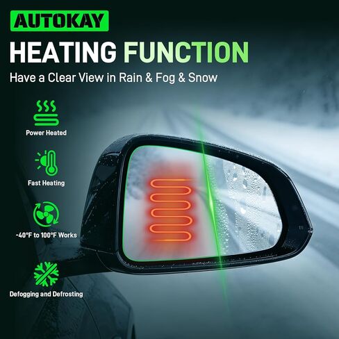 AUTOKAY Passenger Side Mirror Glass with Heated Fits for Tesla Model 3 2017-2023, Right Side Mirror Glass Replacement with Backing Plate, Passenger Side Exterior Rearview Mirror in Kuwait