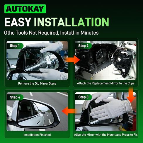 AUTOKAY Passenger Side Mirror Glass with Heated Fits for Tesla Model 3 2017-2023, Right Side Mirror Glass Replacement with Backing Plate, Passenger Side Exterior Rearview Mirror in Kuwait