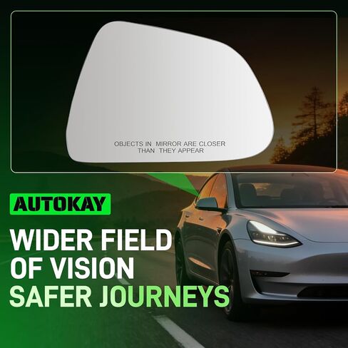 AUTOKAY Passenger Side Mirror Glass with Heated Fits for Tesla Model 3 2017-2023, Right Side Mirror Glass Replacement with Backing Plate, Passenger Side Exterior Rearview Mirror in Kuwait
