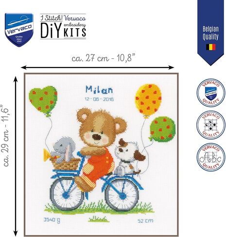 Vervaco Counted Cross Stitch Kit Cycling Bear 10.8" x 11.6" in Kuwait