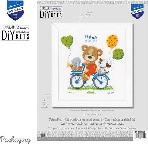 Vervaco Counted Cross Stitch Kit Cycling Bear 10.8" x 11.6" in Kuwait