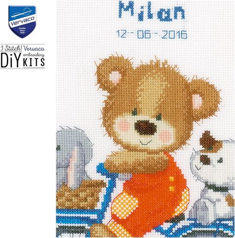 Vervaco Counted Cross Stitch Kit Cycling Bear 10.8" x 11.6" in Kuwait