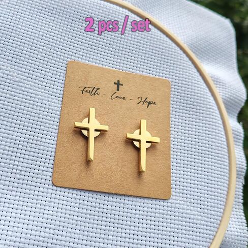 Cross Needle Minder Magnet, Stainless Steel Magnetic Needle Holder, Cross Stitch Embroidery Sewing Needlework Tools Accessories Set 2 Pieces (Gold) in Kuwait