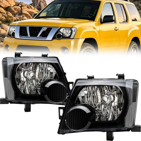مجموعة المصابيح الأمامية مناسبة لـ 2005 2006 2007 2008 2009 2010 2011 2012 2013 2014 2015 Nissan Xterra Black Housing Clear Lens Halogen Headlamp Driver & Passnger Side استبدال NI2502161 26010EA025 in Saudi Arabia