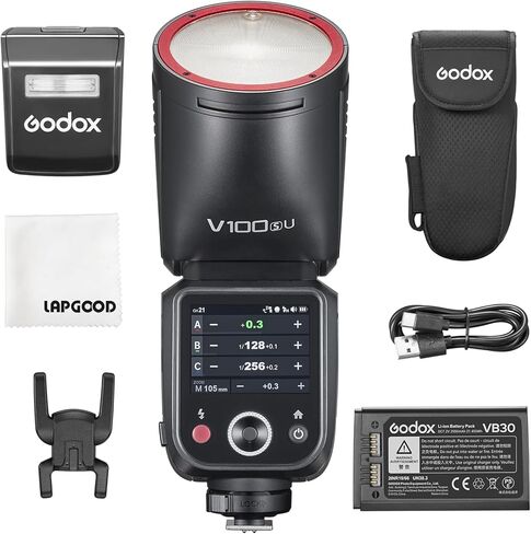 Godox V100 N 100Ws Round Head Touch Screen TTL Flash with 2.4G Wireless X System, Built-in Li-ion Battery, and 10-Level LED Modeling Lamp Compatible for Nikon Cameras in Saudi Arabia