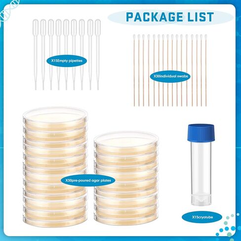 Relaxweex 90 Pieces Prepoured Agar Plates Kit Includes Petri Dishes with Agar Swabs Pipettes Storage Tubes Educational Science Kit Science Fair Project to Learn Microbiology in Kuwait