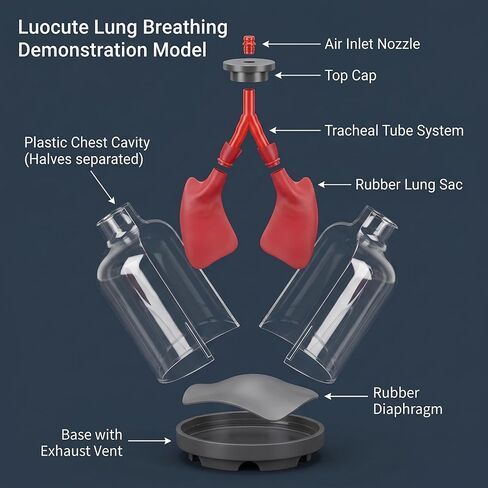 Luocute Lung Breathing Demonstration Model, Diaphragm Movement Simulator with Transparent Shells for Classroom Science Teaching and Respiratory Mechanics Shows Lung Diaphragm in Kuwait