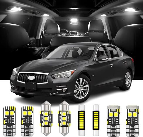 11 Pieces LED Interior Lights Kit Replacement for Infiniti G35 G25 G37 Q40 Q50 Q60 2007-2022 White 6000K Interior LED Bulbs + License Plate Lights, Install Tool in Kuwait