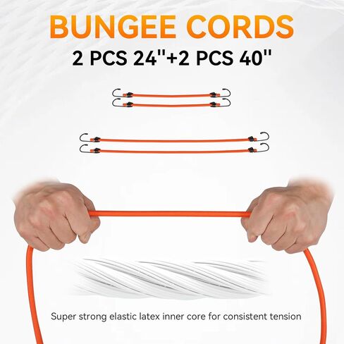 4 Pack Ratchet Straps Tie Downs Heavy Duty 1500 LBS Break Strength, Orange Tie Down Straps with S Hooks and Safety Clips, 4 Bungee Cords, Storage Bag for Motorcycle, Truck, Cargo, UTV, Trailer in Kuwait