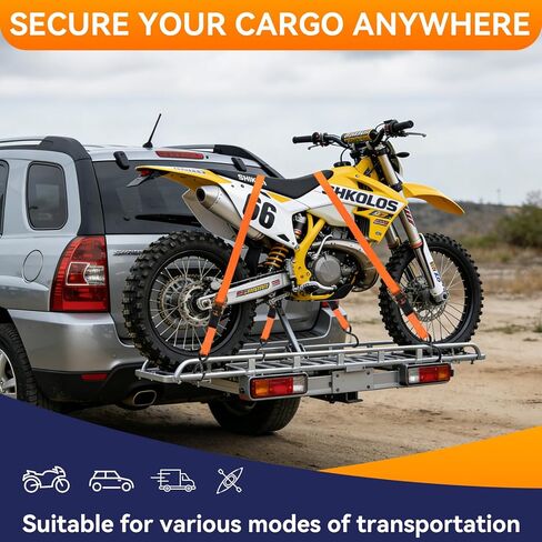 4 Pack Ratchet Straps Tie Downs Heavy Duty 1500 LBS Break Strength, Orange Tie Down Straps with S Hooks and Safety Clips, 4 Bungee Cords, Storage Bag for Motorcycle, Truck, Cargo, UTV, Trailer in Kuwait