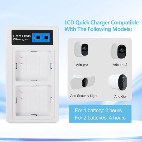2-Pack Rechargeable Lithium-ion Batteries for Arlo Pro,Arlo Pro 2 Cameras-VMC4030, VMS4430P-100NAR,Includes LCD Dual Charger Station USB-C Cable High-Capacity for Extended Use(7.2V, 2440mAh) in Kuwait