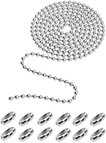 12 Feet 4.5mm Beaded Ball Chain with 12Pcs Connectors for Pull Chains Extension, #10 Pull Chain Repair Kit, DIY Chain for Crafts(Silver) in Saudi Arabia