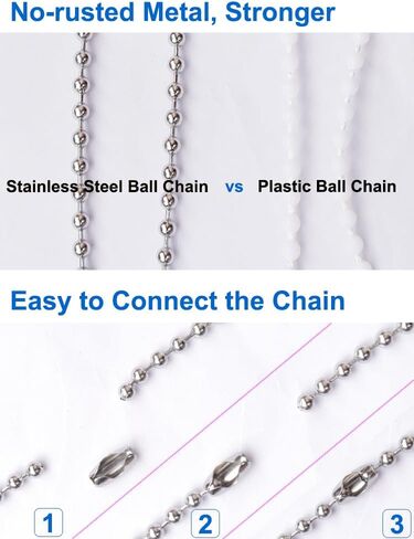 12 Feet 4.5mm Beaded Ball Chain with 12Pcs Connectors for Pull Chains Extension, #10 Pull Chain Repair Kit, DIY Chain for Crafts(Silver) in Saudi Arabia