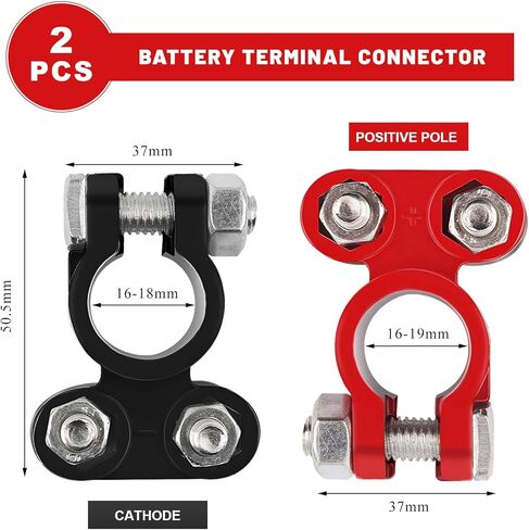 2 PCS Battery Terminal Connector Set, Color Coded Power Top Post Clamps with Anti-Corrosion Washers, Universal Positive Negative Battery Cable Terminals for Car Truck Boat in Saudi Arabia