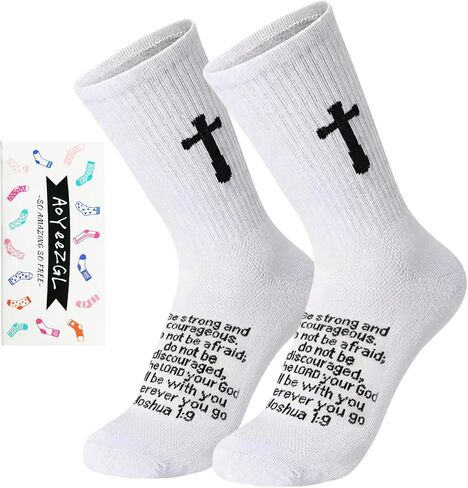1 Pair Cross Socks, Christian socks printed with biblical verses are gift for Catholic man woman and priests in Saudi Arabia