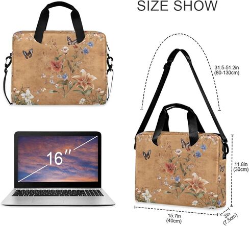 Laptop Cases Portable Crossbody Messenger with Handle and Shoulder Strap 15.6 inch Computer Sleeve with Zipper Flowers Lily Pansy Butterflies Terracotta in Kuwait