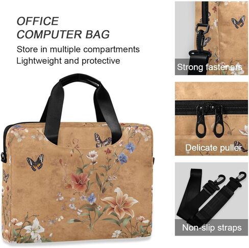 Laptop Cases Portable Crossbody Messenger with Handle and Shoulder Strap 15.6 inch Computer Sleeve with Zipper Flowers Lily Pansy Butterflies Terracotta in Kuwait
