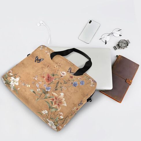 Laptop Cases Portable Crossbody Messenger with Handle and Shoulder Strap 15.6 inch Computer Sleeve with Zipper Flowers Lily Pansy Butterflies Terracotta in Kuwait