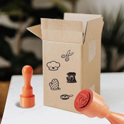 AHANDMAKER 5 Styles Baking Theme Wooden Rubber Stamps, Kitchen Supplies Mini Round Stamp Stand Mixer, Chef Hat, Cooking Utensils Patterns Wood Stamps for DIY Crafts Scrapbooking Card Making Planner in Kuwait