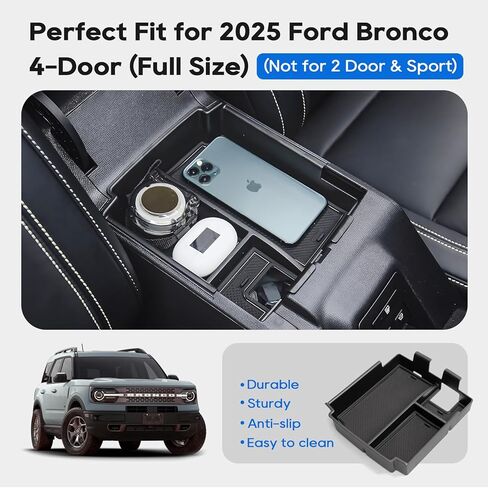 Upgrade Center Console Organizer fit for 2025 Ford Bronco 4 Door, Armrest Storage Box Tray Compatible with Ford Bronco 2025 Storage Accessories (Not Fit for 2-Door & Bronco Sport) in Saudi Arabia
