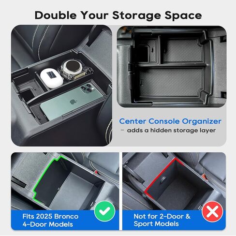 Upgrade Center Console Organizer fit for 2025 Ford Bronco 4 Door, Armrest Storage Box Tray Compatible with Ford Bronco 2025 Storage Accessories (Not Fit for 2-Door & Bronco Sport) in Saudi Arabia