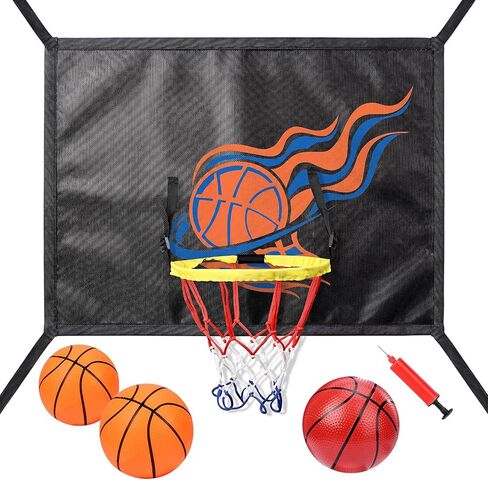 Trampoline Basketball Hoop Attachment, with 3 Basketballs and Pump & Hooks, Easy to Install, Universal Accessories Goal Game Fits 8 10 12 14 15 16 FT Trampoline Indoor Outdoor in Saudi Arabia