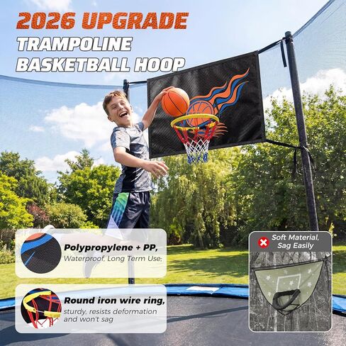 Trampoline Basketball Hoop Attachment, with 3 Basketballs and Pump & Hooks, Easy to Install, Universal Accessories Goal Game Fits 8 10 12 14 15 16 FT Trampoline Indoor Outdoor in Saudi Arabia