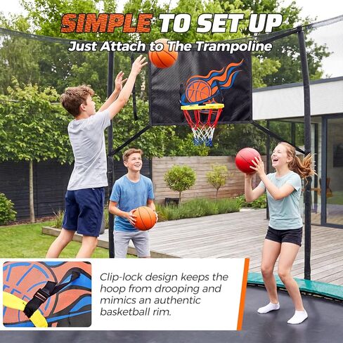 Trampoline Basketball Hoop Attachment, with 3 Basketballs and Pump & Hooks, Easy to Install, Universal Accessories Goal Game Fits 8 10 12 14 15 16 FT Trampoline Indoor Outdoor in Saudi Arabia