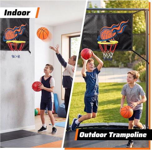 Trampoline Basketball Hoop Attachment, with 3 Basketballs and Pump & Hooks, Easy to Install, Universal Accessories Goal Game Fits 8 10 12 14 15 16 FT Trampoline Indoor Outdoor in Saudi Arabia