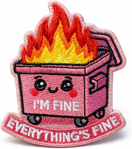 I'm Fine Everything's Fine Funny Morale Patch - Meme Pink Dumpster Fire Hook and Loop Patches for Backpacks, Gift, DIY Applique Accessories, Trucker Hats, Clothes, Dog Vest Size 3 x 2.5 Inches in Saudi Arabia