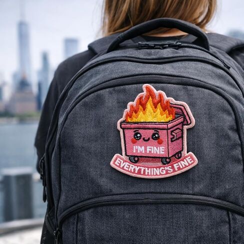 I'm Fine Everything's Fine Funny Morale Patch - Meme Pink Dumpster Fire Hook and Loop Patches for Backpacks, Gift, DIY Applique Accessories, Trucker Hats, Clothes, Dog Vest Size 3 x 2.5 Inches in Saudi Arabia