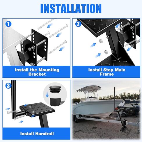 Loyala Boat Trailer Steps, 3-Step Heavy Carbon Steel Trailer Ladder with Handrail, 660 LBS Load Capacity Non-Slip Universal Boat Steps, Marine Boarding Ladder for Safe Boat Access in Saudi Arabia