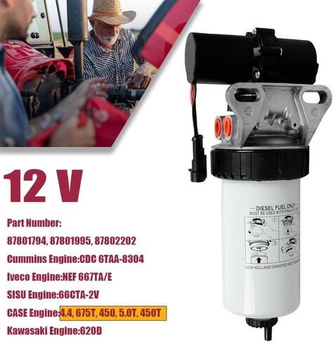 87802202 12V فلتر مضخة الوقود متوافق مع نيو هولاند LS180 LS190 LX865 LX885 LX985 2550 HW300 HW320 555E 575E 655E 675E استبدال 87801995 87801794 87802203 in Kuwait