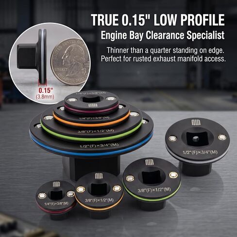Low Profile Socket Adapter Set, 4-Piece Impact Socket Adapter Kit, Magnetic Ratchet Converter, Color-Coded Cr-Mo Steel for Tight Spaces in Kuwait