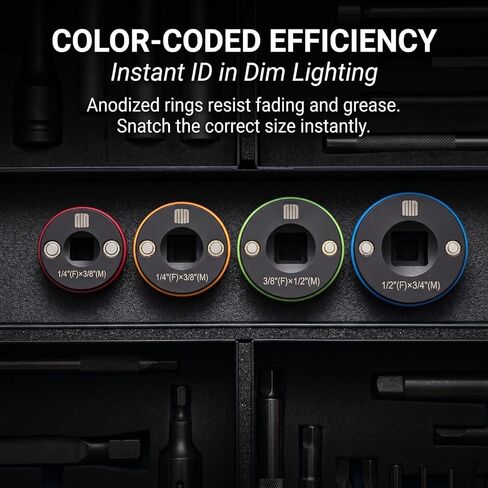 Low Profile Socket Adapter Set, 4-Piece Impact Socket Adapter Kit, Magnetic Ratchet Converter, Color-Coded Cr-Mo Steel for Tight Spaces in Kuwait