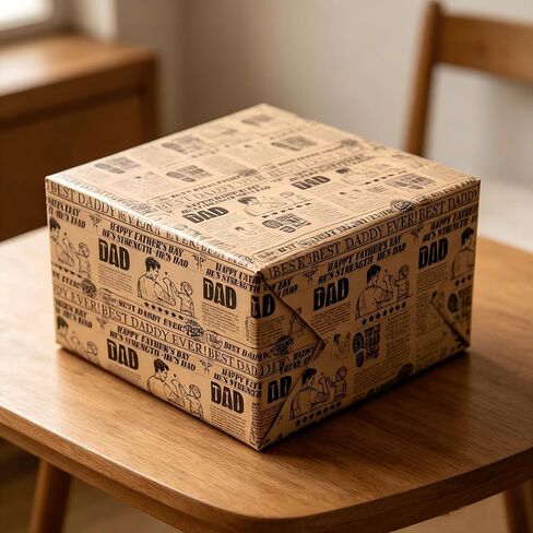 Dlyrroba Vintage Newspaper Father's Day Wrapping Paper Roll - Rustic Retro Design Kraft Gift Wrap for Dad Grandpa Husband 17 Inch x 16.5 Feet in Saudi Arabia
