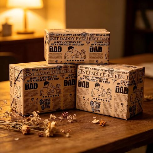 Dlyrroba Vintage Newspaper Father's Day Wrapping Paper Roll - Rustic Retro Design Kraft Gift Wrap for Dad Grandpa Husband 17 Inch x 16.5 Feet in Saudi Arabia