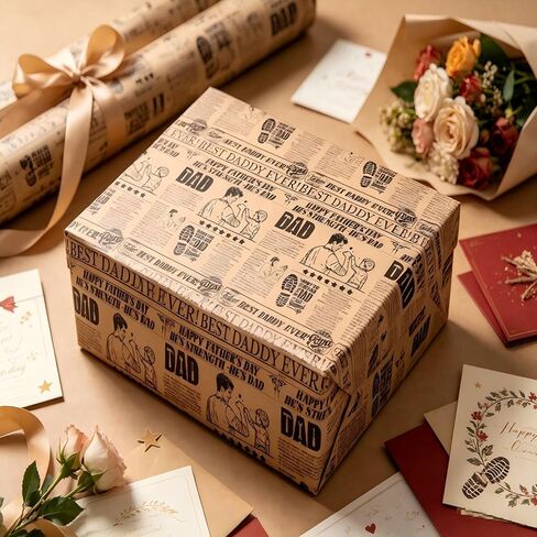 Dlyrroba Vintage Newspaper Father's Day Wrapping Paper Roll - Rustic Retro Design Kraft Gift Wrap for Dad Grandpa Husband 17 Inch x 16.5 Feet in Saudi Arabia