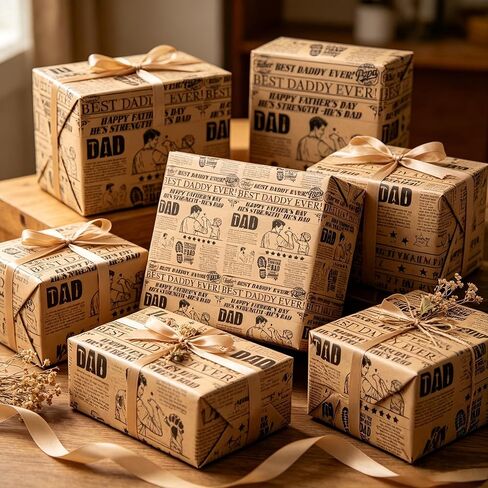 Dlyrroba Vintage Newspaper Father's Day Wrapping Paper Roll - Rustic Retro Design Kraft Gift Wrap for Dad Grandpa Husband 17 Inch x 16.5 Feet in Saudi Arabia