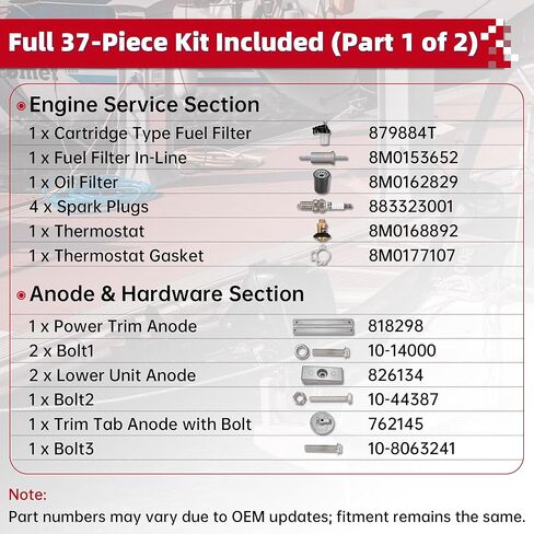 8M0090559 Maintenance Kit Fit for Mercury 40-60HP FourStroke EFI Outboard with BigFoot/Command Thrust Gearcase. Complete kit with Fuel Filter, Spark Plugs, Water Pump Impeller Repair Kit, etc. in Kuwait