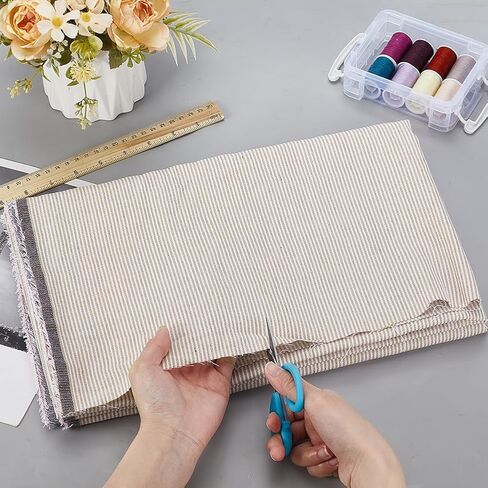 قماش منسوج مخطط من AHANDMAKER بطول 2 ياردة، مفرش طاولة ناعم بنمط خط بيج مقاس 72 × 60 بوصة من The Yard للوسائد والستائر والديكور المنزلي والملابس والحرف اليدوية واللهجات والفراش والمفروشات in Kuwait