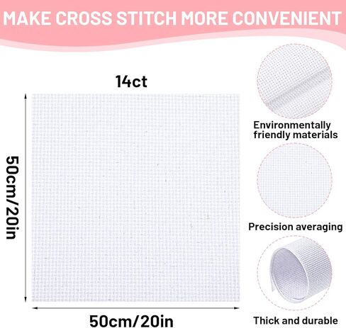 Elegaperma 14 Mesh Cross Stitch Cloth, 20"X 20" Large-Format Blank Cross-Stitch Fabric for Multi-Project Planning, Crossstitch Fabrics for Embroidery and Handmade Craft Creations(Cross-Stitch Fabric) in Saudi Arabia