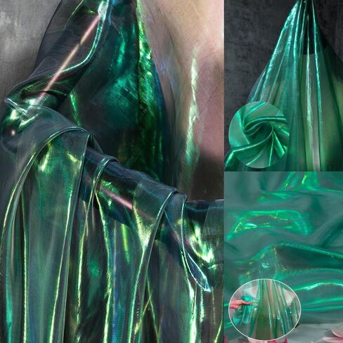 5.5 Yards Inky Green Iridescent Organza Fabric - 59" Wide | Sheer Shiny Organza for Wedding Decorations, Party Supplies, Fairy Costumes, Doll Clothes, Craft & Sewing Projects in Saudi Arabia