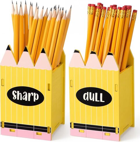 DoubleFill 2 Pcs Pencil Shaped Holder Wooden Sharp and Dull Dispenser Pencil Storage Organizer for Student Teacher Classroom Organization School Office(Fresh,Hot Pink and Mint Green) in Kuwait