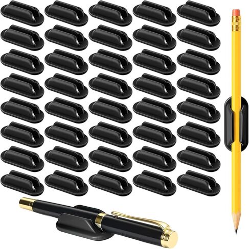 VZZNN 40 PCS Adhesive Pencil Holders, Silicone Marker Organizer for Desk, Notebook, Wall or Clipboard, Reusable Teacher Supplies for Classroom, Office, School Accessories (Black) in Kuwait